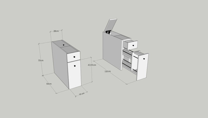 Hanah Home Armario de Baño Travertino, Mueble Auxiliar Elegante con 2 Cajones y Estanterías, Tablero de Partículas Melamina 18mm, Color Travertino